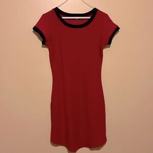 S Ardene Red Summer Dress Stretchy Black Trim Round Neckline
